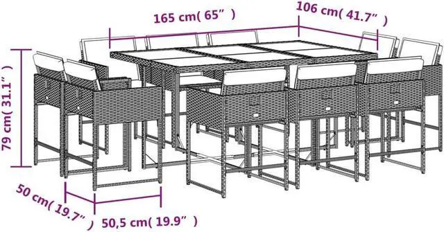 Alt view image 4 of 5 - vidaXL Patio Dining Set with Cushions Furniture 11 Piece Black Poly Rattan