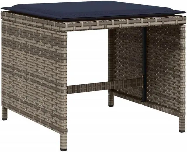 Alt view image 5 of 6 - vidaXL Patio Dining Set with Cushions Garden Furniture 9 Piece Gray Poly Rattan