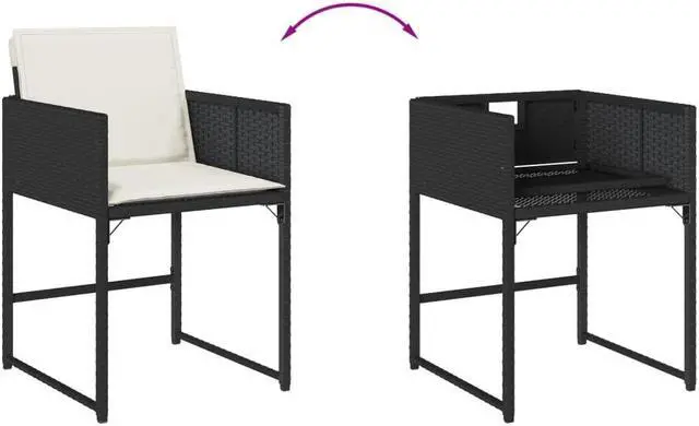 Alt view image 3 of 6 - vidaXL Patio Dining Set with Cushions Outdoor Garden 9 Piece Black Poly Rattan