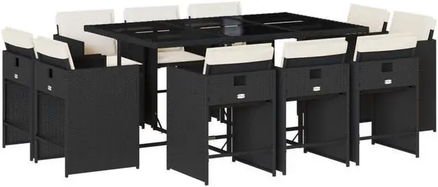 Alt view image 2 of 5 - vidaXL Patio Dining Set with Cushions Furniture 11 Piece Black Poly Rattan