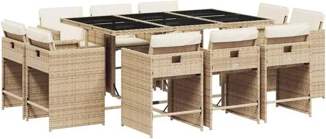 Alt view image 2 of 5 - vidaXL Patio Dining Set with Cushions Furniture 11 Piece Beige Poly Rattan