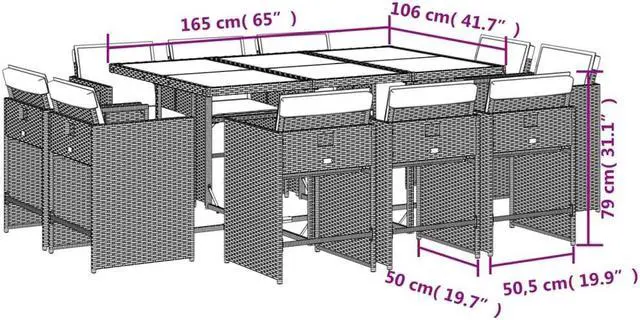 Alt view image 4 of 5 - vidaXL Patio Dining Set with Cushions Furniture 11 Piece Beige Poly Rattan