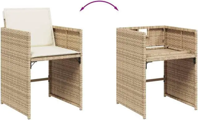 Alt view image 3 of 5 - vidaXL Patio Dining Set with Cushions Furniture 11 Piece Beige Poly Rattan
