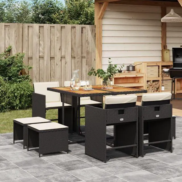 Main image of vidaXL Patio Dining Set with Cushions Garden Furniture 9 Piece Black Poly Rattan