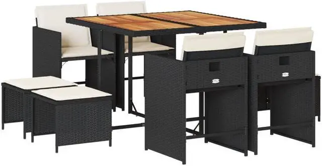 Alt view image 2 of 5 - vidaXL Patio Dining Set with Cushions Garden Furniture 9 Piece Black Poly Rattan