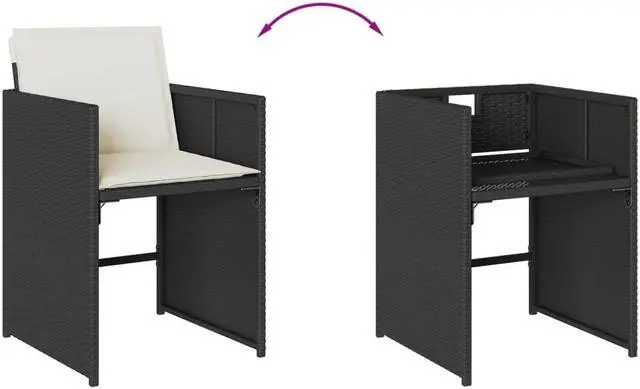 Alt view image 3 of 5 - vidaXL Patio Dining Set with Cushions Garden Furniture 9 Piece Black Poly Rattan