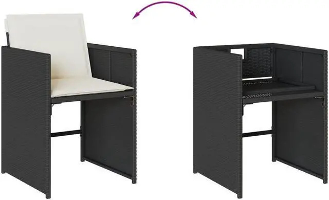Alt view image 3 of 5 - vidaXL 9 Piece Patio Dining Set with Cushions Black Poly Rattan