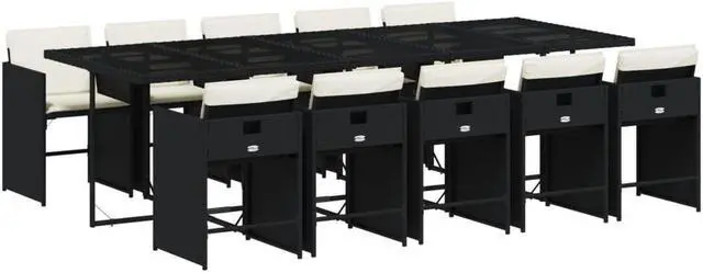 Alt view image 2 of 5 - vidaXL Patio Dining Set with Cushions Furniture 11 Piece Black Poly Rattan