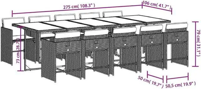 Alt view image 4 of 5 - vidaXL Patio Dining Set with Cushions Furniture 11 Piece Black Poly Rattan