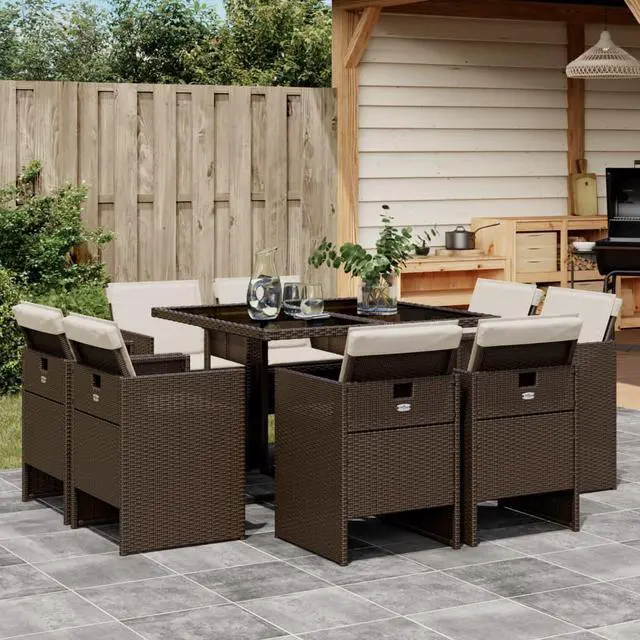 Main image of vidaXL Patio Dining Set with Cushions Furniture 9 Piece Brown Poly Rattan