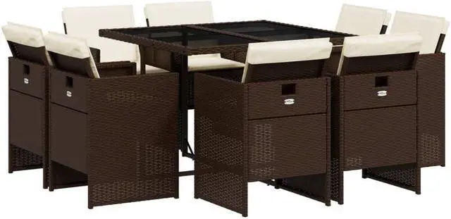 Alt view image 2 of 6 - vidaXL Patio Dining Set with Cushions Furniture 9 Piece Brown Poly Rattan
