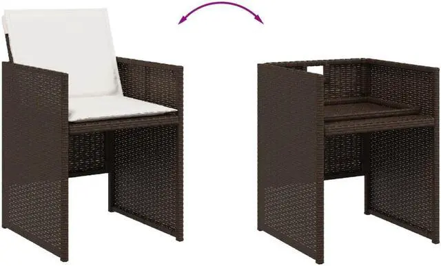 Alt view image 3 of 6 - vidaXL Patio Dining Set with Cushions Furniture 9 Piece Brown Poly Rattan