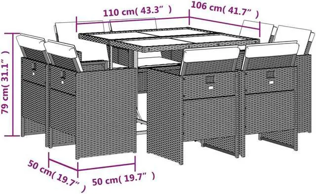 Alt view image 4 of 6 - vidaXL Patio Dining Set with Cushions Furniture 9 Piece Brown Poly Rattan