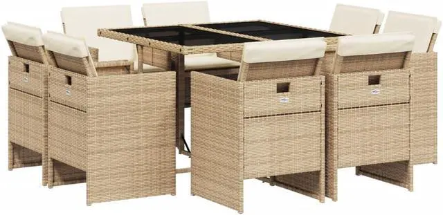 Alt view image 2 of 6 - vidaXL Patio Dining Set with Cushions Furniture 9 Piece Beige Poly Rattan