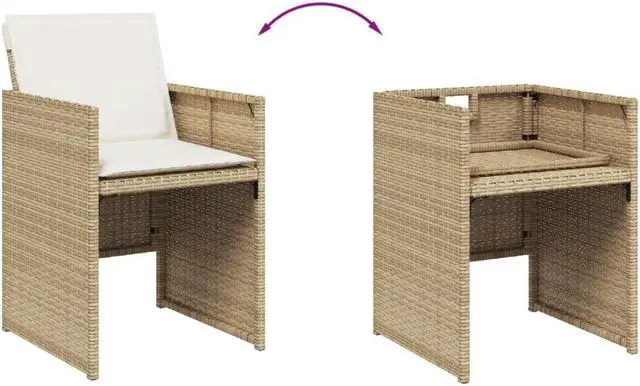 Alt view image 3 of 6 - vidaXL Patio Dining Set with Cushions Furniture 9 Piece Beige Poly Rattan