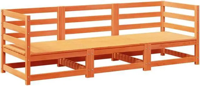 Alt view image 3 of 6 - vidaXL Patio Sofa Set Outdoor Conversation 3 Piece Wax Brown Solid Wood Pine