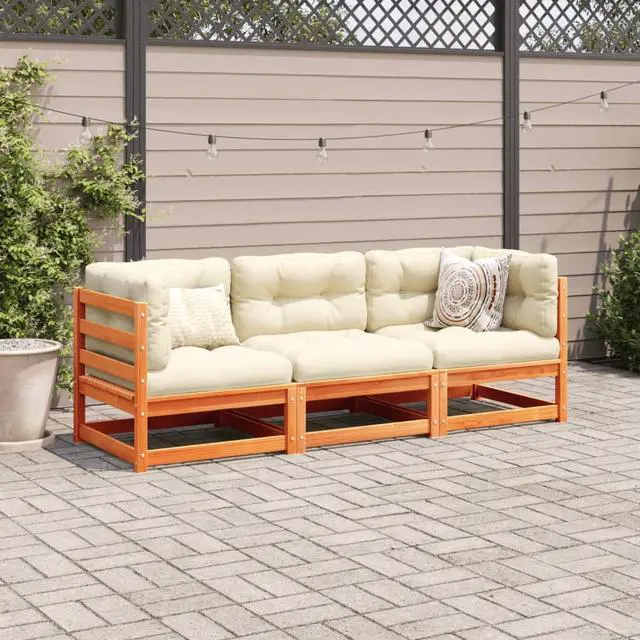 Alt view image 2 of 6 - vidaXL Patio Sofa Set Outdoor Conversation 3 Piece Wax Brown Solid Wood Pine