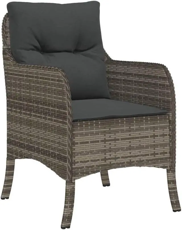 Alt view image 3 of 7 - vidaXL Bistro Set with Cushions Outdoor Furniture 3 Piece Brown Poly Rattan