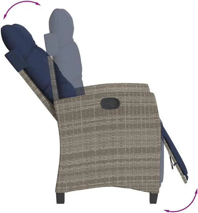 Alt view image 3 of 6 - vidaXL Patio Dining Set with Cushions Outdoor Furniture 7 Piece Gray Poly Rattan