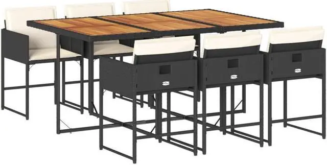 Alt view image 2 of 6 - vidaXL Patio Dining Set with Cushions Table and Chairs 7 Piece Black Poly Rattan