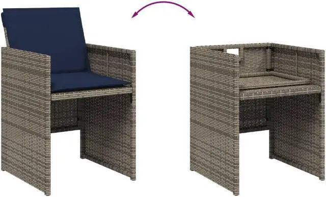 Alt view image 5 of 6 - vidaXL Patio Dining Set with Cushions Garden Furniture 7 Piece Gray Poly Rattan