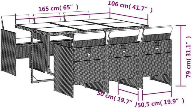 Alt view image 4 of 6 - vidaXL Patio Dining Set with Cushions Garden Furniture 7 Piece Gray Poly Rattan