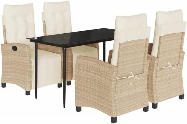 Alt view image 2 of 6 - vidaXL Patio Dining Set with Cushions Garden Furniture 5 Piece Beige Poly Rattan