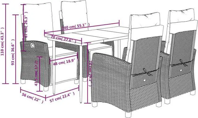 Alt view image 4 of 6 - vidaXL Patio Dining Set with Cushions Garden Furniture 5 Piece Beige Poly Rattan