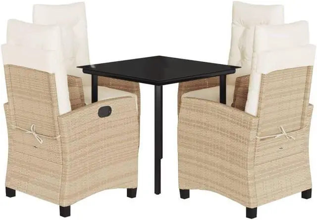 Alt view image 2 of 6 - vidaXL Patio Dining Set with Cushions Garden Furniture 5 Piece Beige Poly Rattan