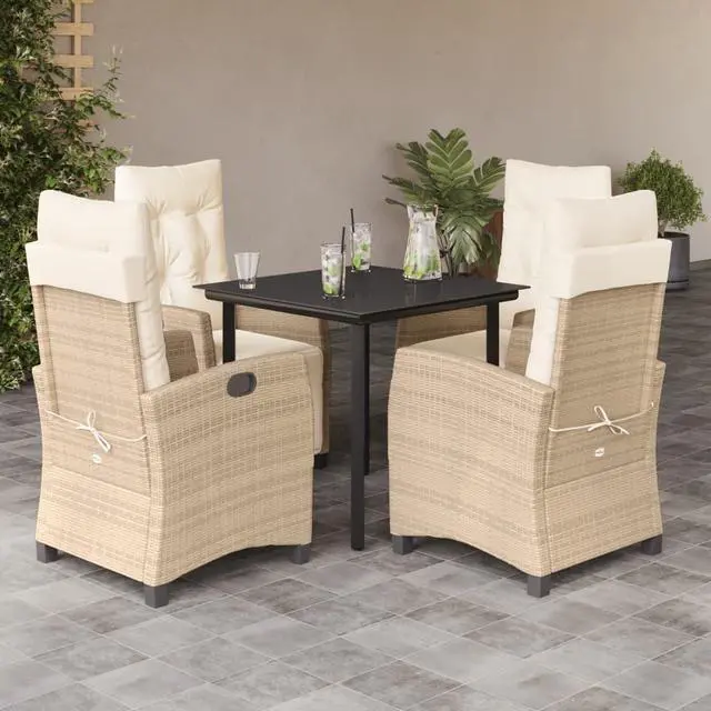 Main image of vidaXL Patio Dining Set with Cushions Garden Furniture 5 Piece Beige Poly Rattan
