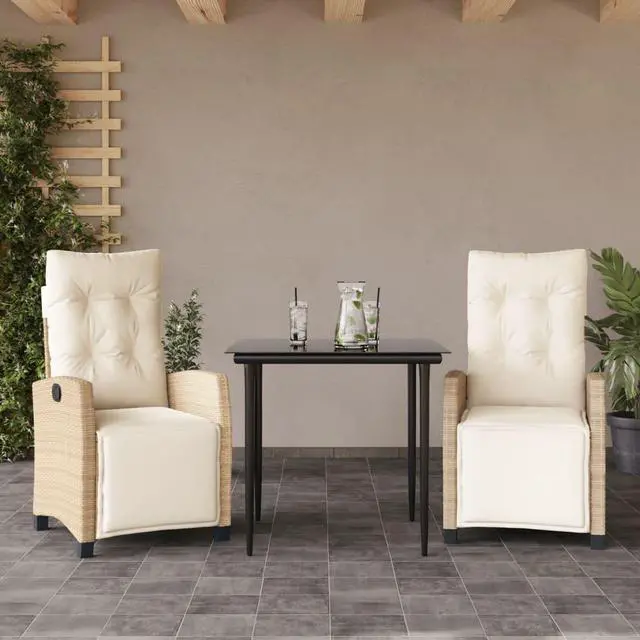 Main image of vidaXL Patio Dining Set with Cushions Garden Furniture 3 Piece Beige Poly Rattan