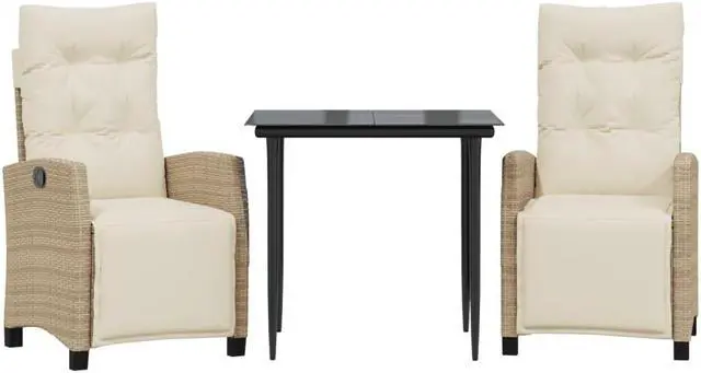 Alt view image 2 of 6 - vidaXL Patio Dining Set with Cushions Garden Furniture 3 Piece Beige Poly Rattan