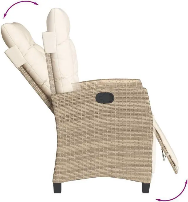 Alt view image 3 of 6 - vidaXL Patio Dining Set with Cushions Garden Furniture 3 Piece Beige Poly Rattan