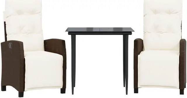 Alt view image 2 of 6 - vidaXL Patio Dining Set with Cushions Garden Furniture 3 Piece Brown Poly Rattan