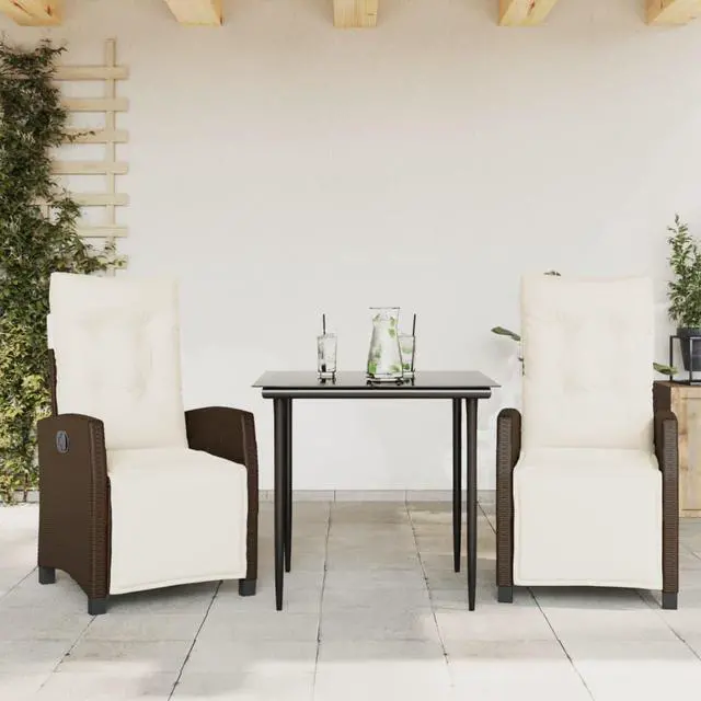 Main image of vidaXL Patio Dining Set with Cushions Garden Furniture 3 Piece Brown Poly Rattan