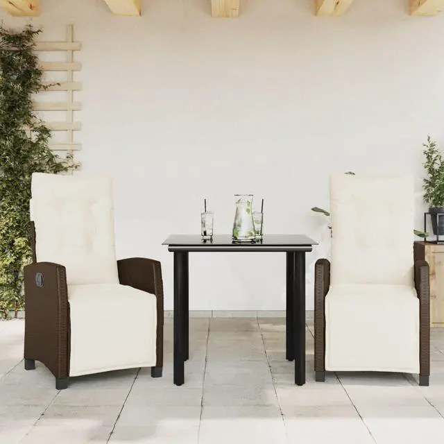 Main image of vidaXL Patio Dining Set with Cushions Garden Furniture 3 Piece Brown Poly Rattan