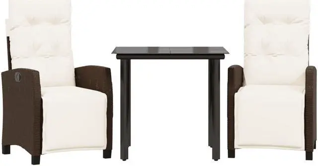 Alt view image 2 of 6 - vidaXL Patio Dining Set with Cushions Garden Furniture 3 Piece Brown Poly Rattan