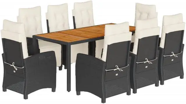 Alt view image 2 of 6 - vidaXL Patio Dining Set with Cushions Garden Furniture 9 Piece Black Poly Rattan