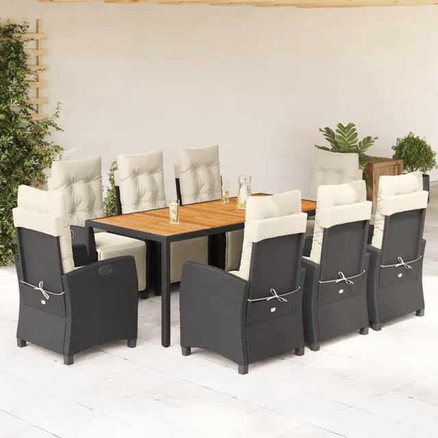 Main image of vidaXL Patio Dining Set with Cushions Garden Furniture 9 Piece Black Poly Rattan