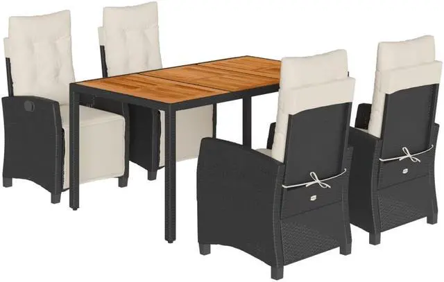 Alt view image 2 of 6 - vidaXL Patio Dining Set with Cushions Garden Furniture 5 Piece Black Poly Rattan