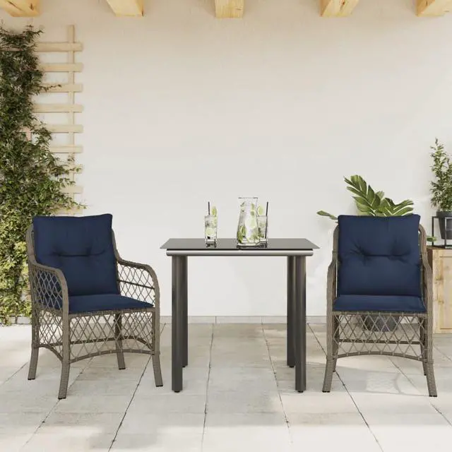Main image of vidaXL Bistro Set with Cushions Outdoor Furniture 3 Piece Gray Poly Rattan