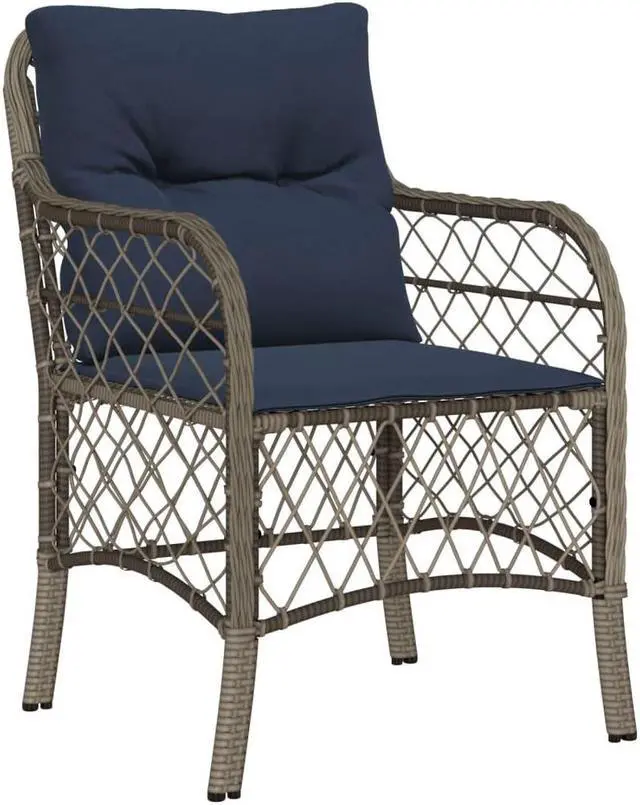 Alt view image 3 of 6 - vidaXL Bistro Set with Cushions Outdoor Furniture 3 Piece Gray Poly Rattan