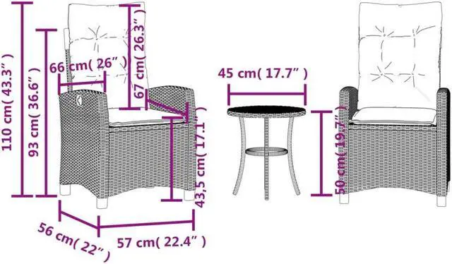 Alt view image 4 of 7 - vidaXL Bistro Set with Cushions Outdoor Furniture 3 Piece Beige Poly Rattan
