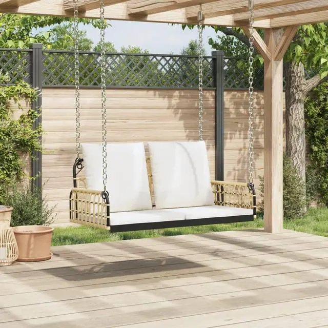 Alt view image 2 of 6 - vidaXL Swing Bench with Cushions Hammock Chair Outdoor Poly Rattan and Steel
