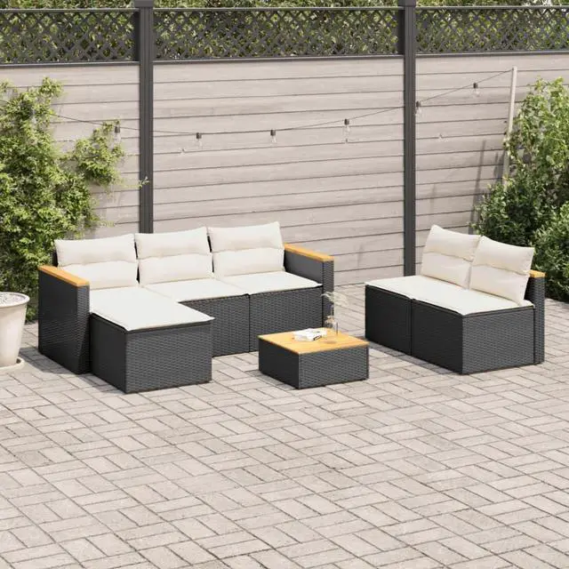 Main image of vidaXL Patio Sofa Set with Cushions Furniture 5 Piece Black Poly Rattan Acacia