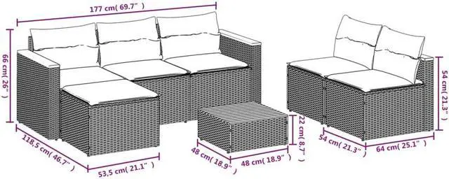 Alt view image 6 of 6 - vidaXL Patio Sofa Set with Cushions Furniture 5 Piece Black Poly Rattan Acacia