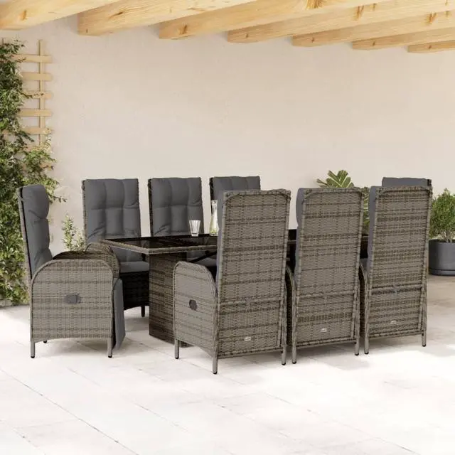 Main image of vidaXL Patio Dining Set with Cushions Garden Furniture 9 Piece Gray Poly Rattan