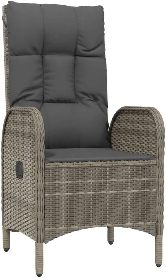 Alt view image 3 of 6 - vidaXL Patio Dining Set with Cushions Garden Furniture 9 Piece Gray Poly Rattan