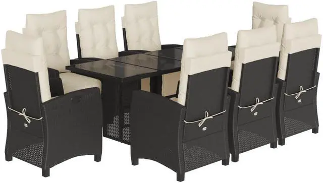 Alt view image 2 of 6 - vidaXL Patio Dining Set with Cushions Garden Furniture 9 Piece Black Poly Rattan