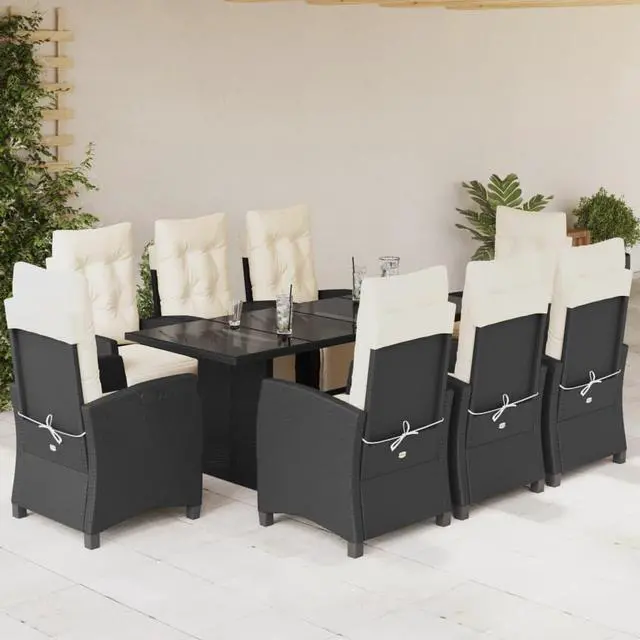 Main image of vidaXL Patio Dining Set with Cushions Garden Furniture 9 Piece Black Poly Rattan